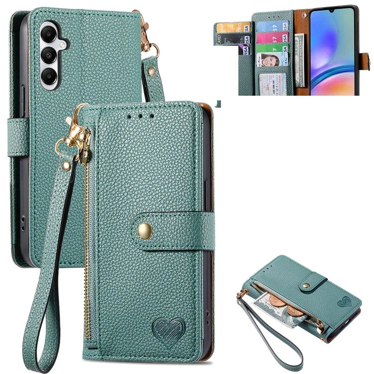 For Samsung Galaxy A06 Case RFID Blocking Zipper Pocket Leather Wallet Phone Cover