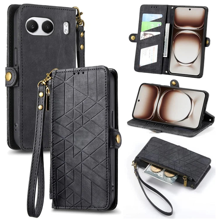 For OnePlus Nord 4 Case Zipper Wallet Geometry Lines Leather Phone Cover