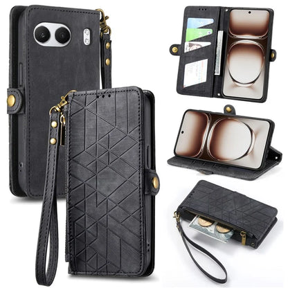 For OnePlus Nord 4 Case Zipper Wallet Geometry Lines Leather Phone Cover