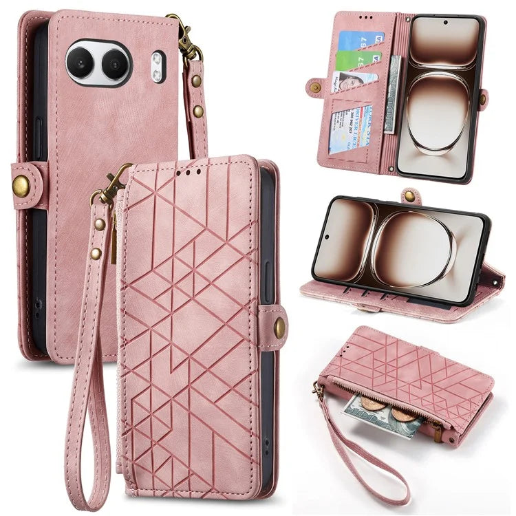 For OnePlus Nord 4 Case Zipper Wallet Geometry Lines Leather Phone Cover