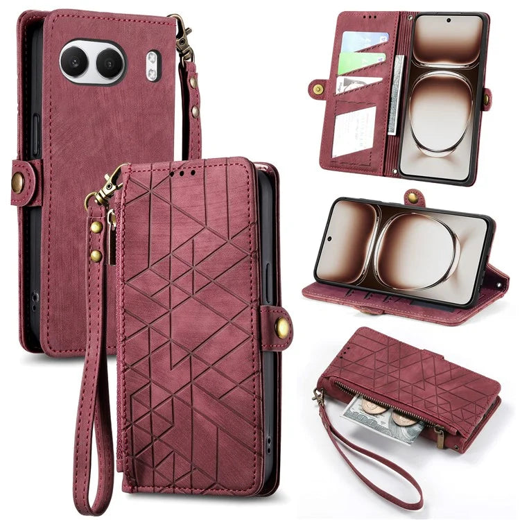 For OnePlus Nord 4 Case Zipper Wallet Geometry Lines Leather Phone Cover