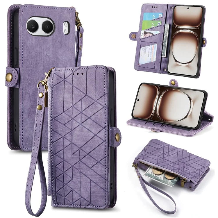For OnePlus Nord 4 Case Zipper Wallet Geometry Lines Leather Phone Cover
