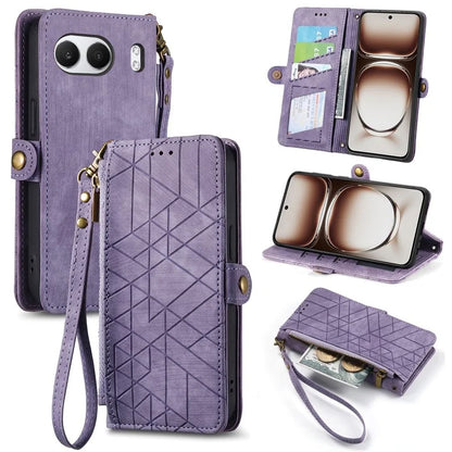 For OnePlus Nord 4 Case Zipper Wallet Geometry Lines Leather Phone Cover