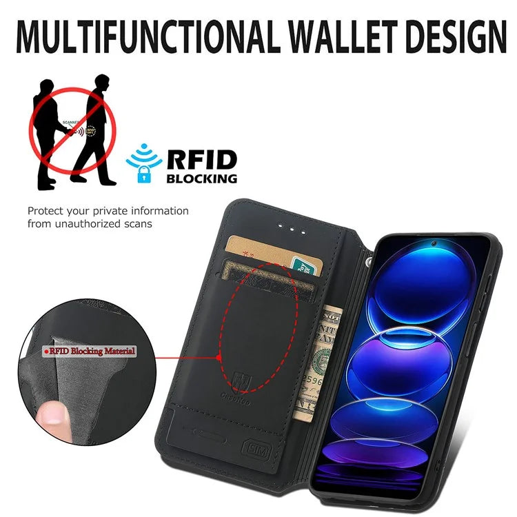 CASENEO 001 Series for HMD Pulse Pro Case RFID Blocking Wallet Leather Cover Pattern Print