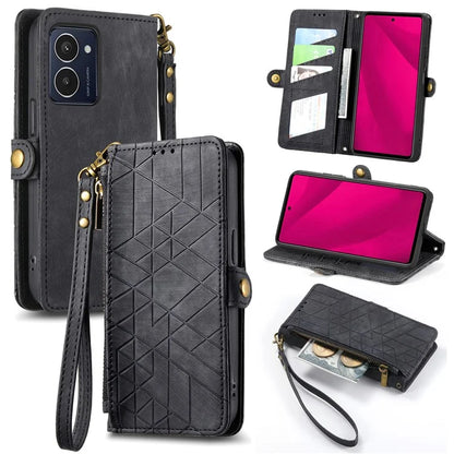 For HMD Pulse Pro Case Zipper Wallet Geometry Lines Leather Phone Cover