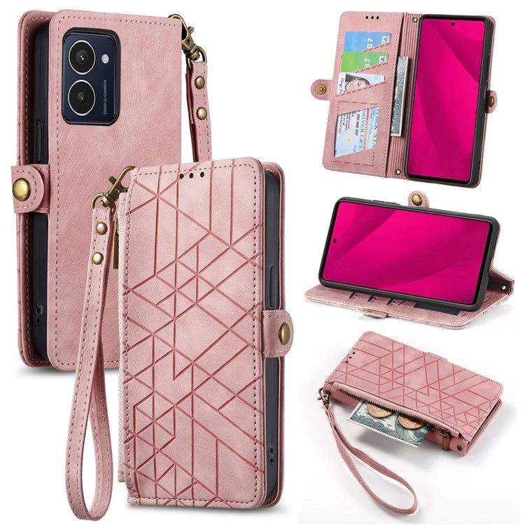 For HMD Pulse Pro Case Zipper Wallet Geometry Lines Leather Phone Cover