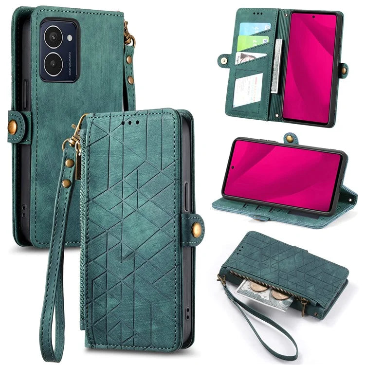 For HMD Pulse Pro Case Zipper Wallet Geometry Lines Leather Phone Cover