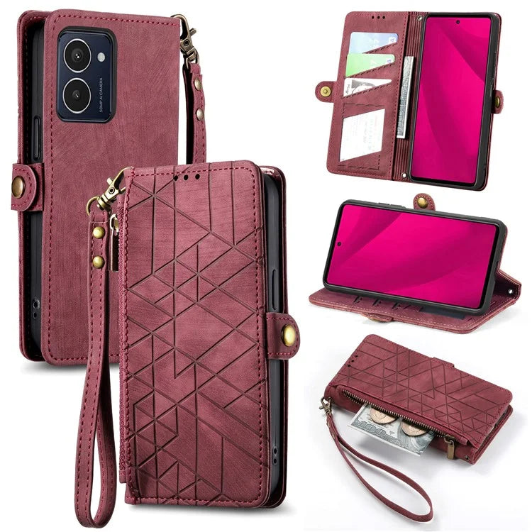 For HMD Pulse Pro Case Zipper Wallet Geometry Lines Leather Phone Cover