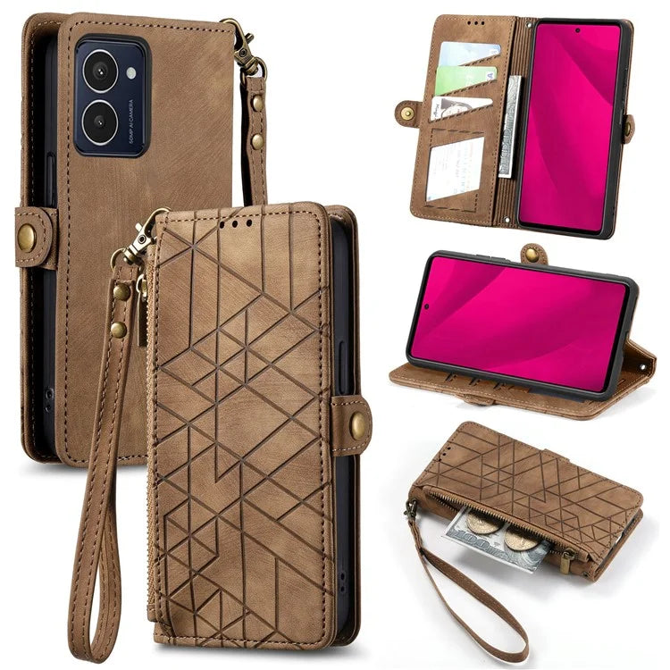 For HMD Pulse Pro Case Zipper Wallet Geometry Lines Leather Phone Cover