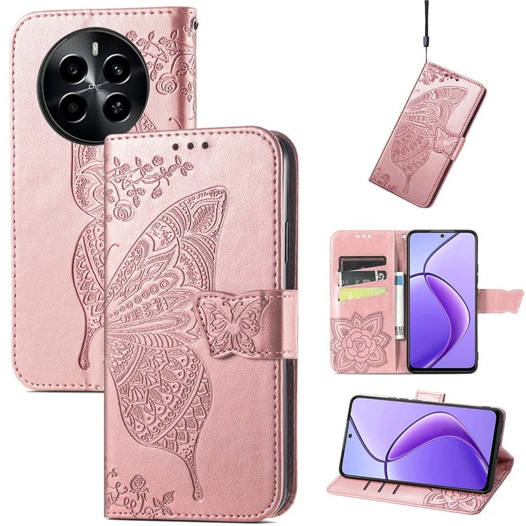 For Realme 13 4G Case PU Leather Wallet Phone Cover Butterfly Pattern