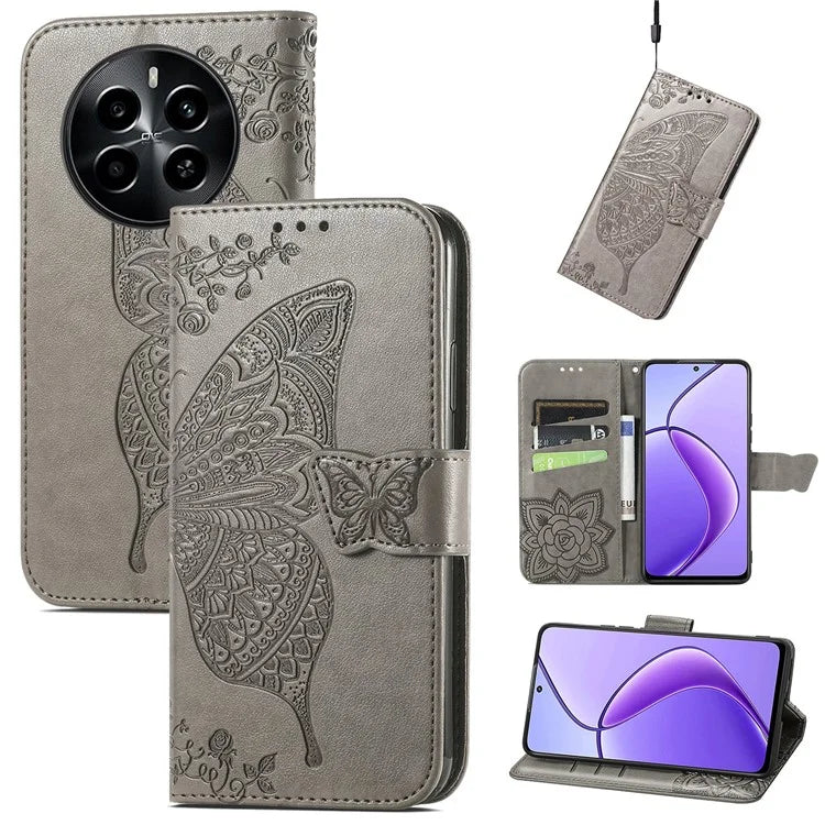 For Realme 13 4G Case PU Leather Wallet Phone Cover Butterfly Pattern