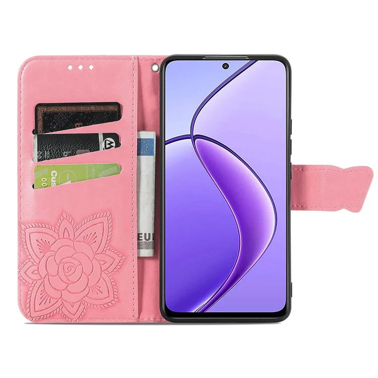 For Realme 13 4G Case PU Leather Wallet Phone Cover Butterfly Pattern