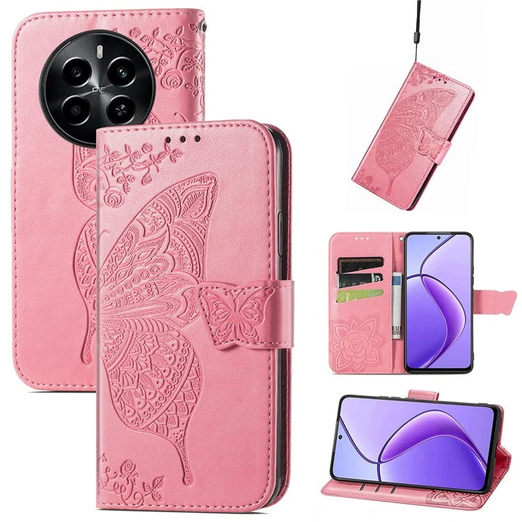 For Realme 13 4G Case PU Leather Wallet Phone Cover Butterfly Pattern