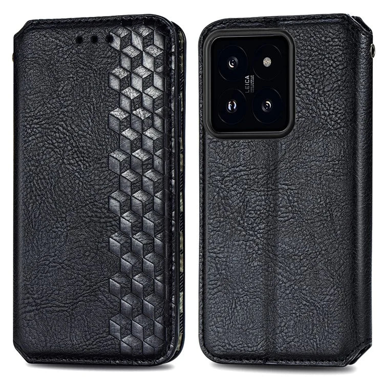 For Xiaomi 14T Pro Case Rhombus Imprint PU Leather Wallet Phone Cover