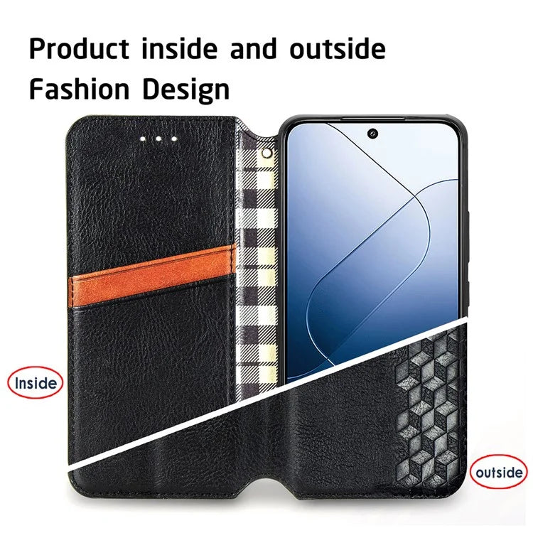 For Xiaomi 14T Pro Case Rhombus Imprint PU Leather Wallet Phone Cover