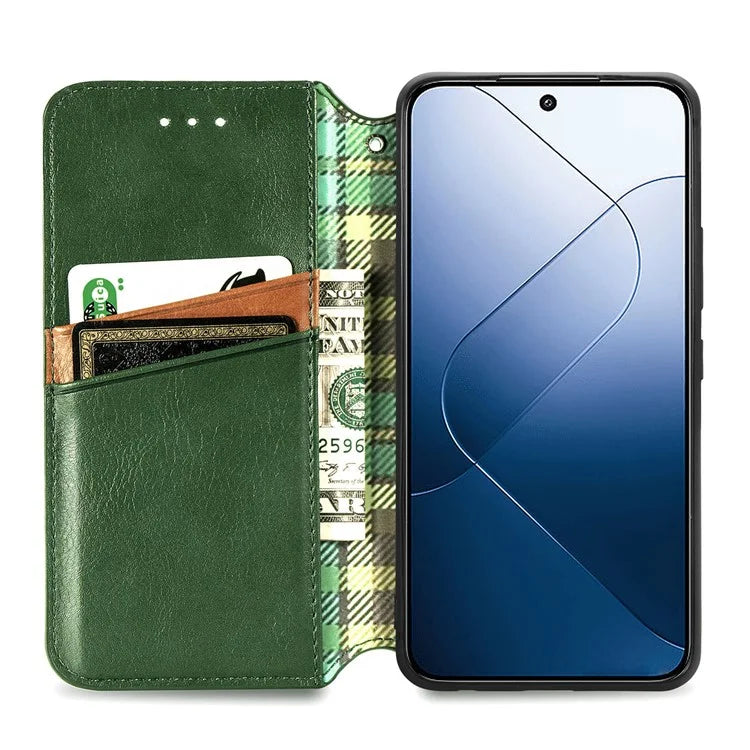 For Xiaomi 14T Pro Case Rhombus Imprint PU Leather Wallet Phone Cover