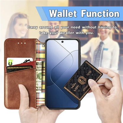 For Xiaomi 14T Pro Case Rhombus Imprint PU Leather Wallet Phone Cover