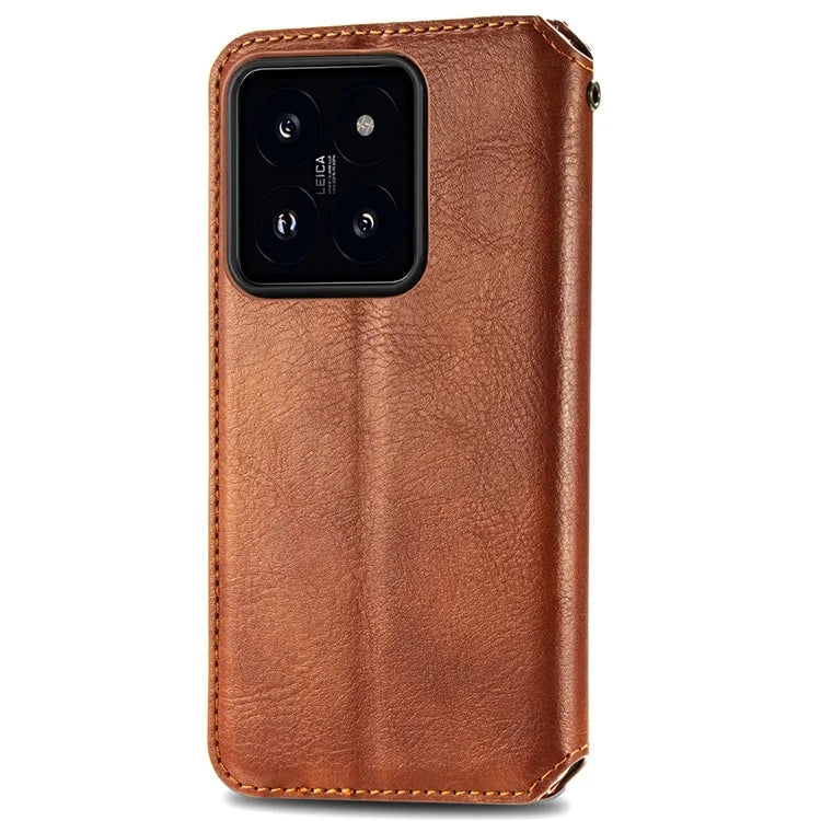 For Xiaomi 14T Pro Case Rhombus Imprint PU Leather Wallet Phone Cover