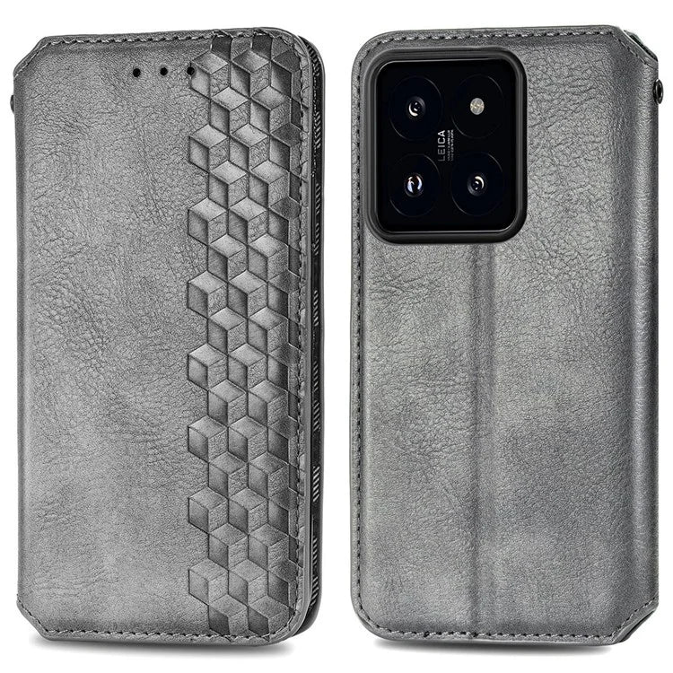 For Xiaomi 14T Pro Case Rhombus Imprint PU Leather Wallet Phone Cover