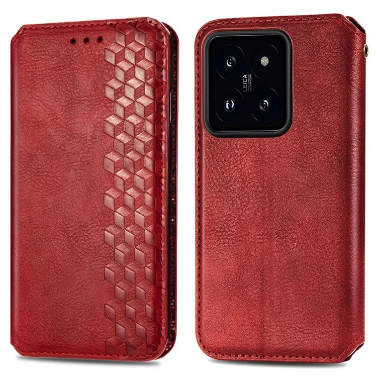 For Xiaomi 14T Pro Case Rhombus Imprint PU Leather Wallet Phone Cover