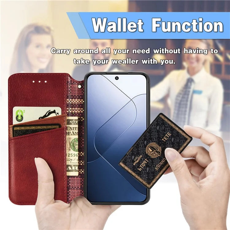 For Xiaomi 14T Pro Case Rhombus Imprint PU Leather Wallet Phone Cover