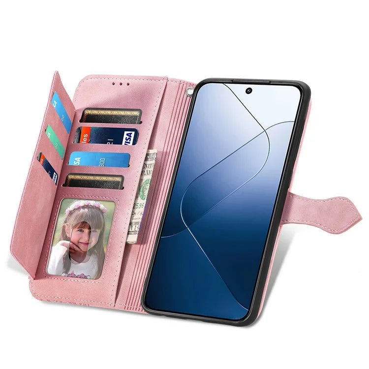 For Xiaomi 14T Pro Case Zipper Wallet PU Leather Flower Imprint Phone Cover
