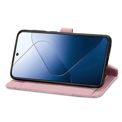 For Xiaomi 14T Pro Case Zipper Wallet PU Leather Flower Imprint Phone Cover
