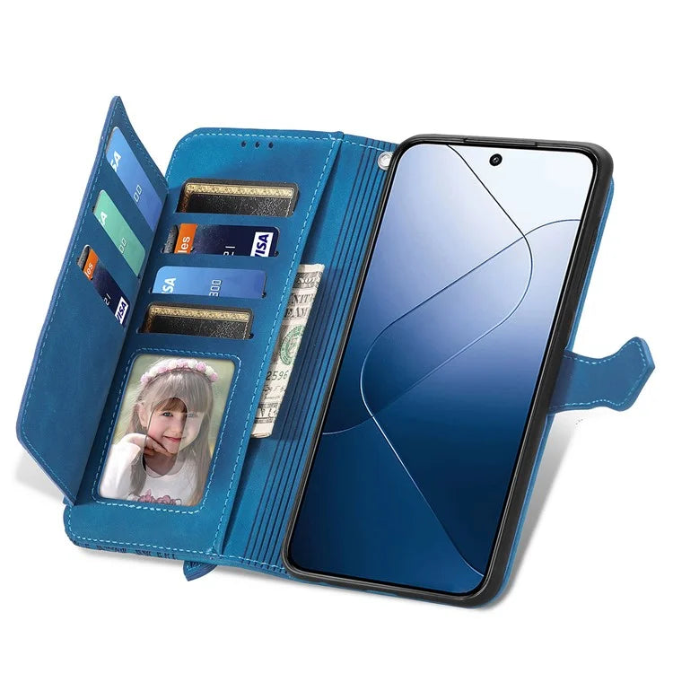 For Xiaomi 14T Pro Case Zipper Wallet PU Leather Flower Imprint Phone Cover