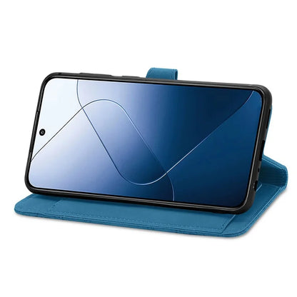 For Xiaomi 14T Pro Case Zipper Wallet PU Leather Flower Imprint Phone Cover