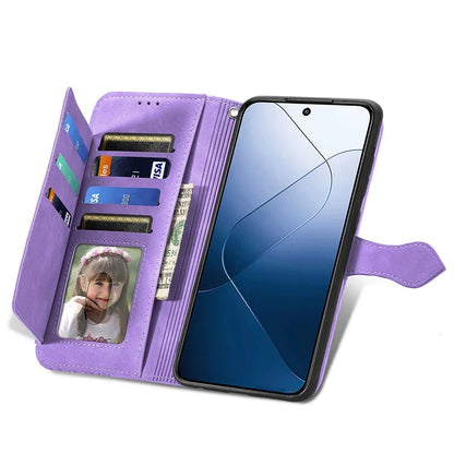 For Xiaomi 14T Pro Case Zipper Wallet PU Leather Flower Imprint Phone Cover