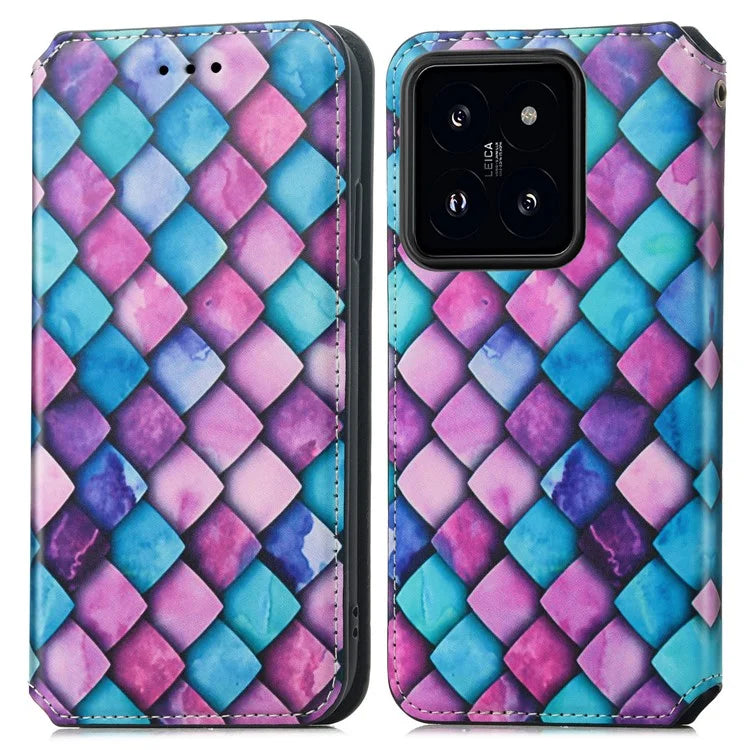 CASENEO 001 Series for Xiaomi 14T Pro Case RFID Blocking Wallet Leather Cover Pattern Print