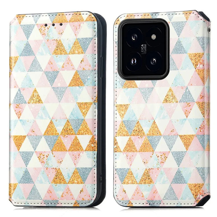 CASENEO 001 Series for Xiaomi 14T Pro Case RFID Blocking Wallet Leather Cover Pattern Print
