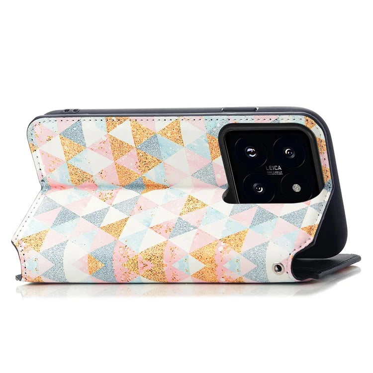 CASENEO 001 Series for Xiaomi 14T Pro Case RFID Blocking Wallet Leather Cover Pattern Print