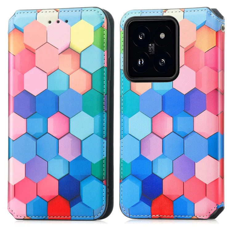 CASENEO 001 Series for Xiaomi 14T Pro Case RFID Blocking Wallet Leather Cover Pattern Print