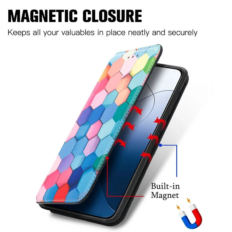 CASENEO 001 Series for Xiaomi 14T Pro Case RFID Blocking Wallet Leather Cover Pattern Print