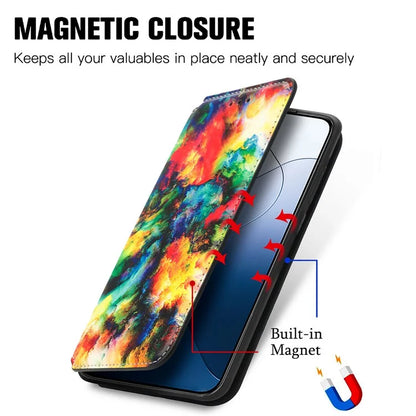 CASENEO 001 Series for Xiaomi 14T Pro Case RFID Blocking Wallet Leather Cover Pattern Print