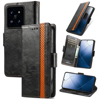 CASENEO 002 Series For Xiaomi 14T Pro Case Stand Wallet Splicing PU Leather Cover