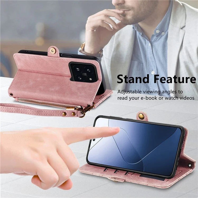 For Xiaomi 14T Pro Case Zipper Wallet Geometry Lines Leather Phone Cover