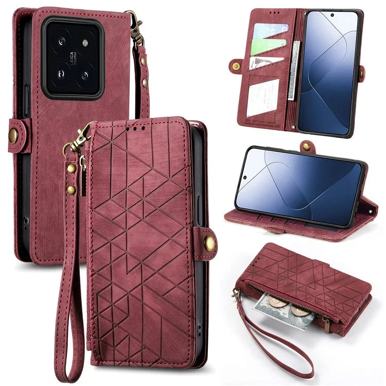 For Xiaomi 14T Pro Case Zipper Wallet Geometry Lines Leather Phone Cover