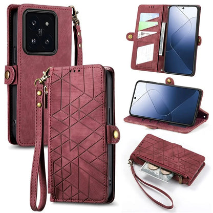 For Xiaomi 14T Pro Case Zipper Wallet Geometry Lines Leather Phone Cover