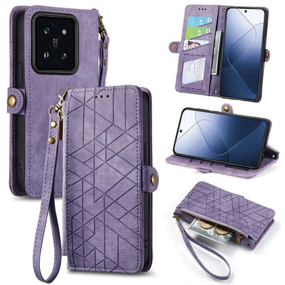 For Xiaomi 14T Pro Case Zipper Wallet Geometry Lines Leather Phone Cover