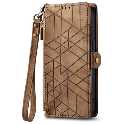 For Xiaomi 14T Pro Case Zipper Wallet Geometry Lines Leather Phone Cover