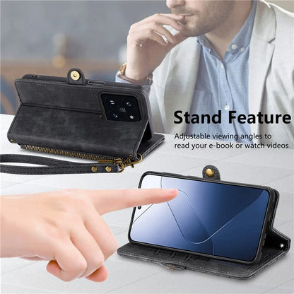 For Xiaomi 14T Pro Case Zipper Wallet Geometry Lines Leather Phone Cover