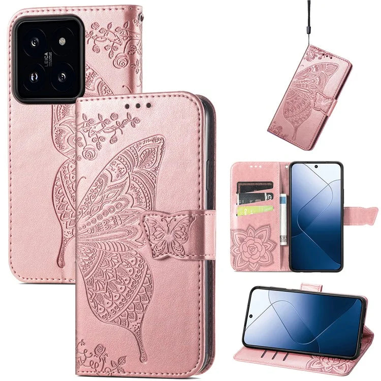 For Xiaomi 14T Pro Case PU Leather Wallet Phone Cover Butterfly Pattern