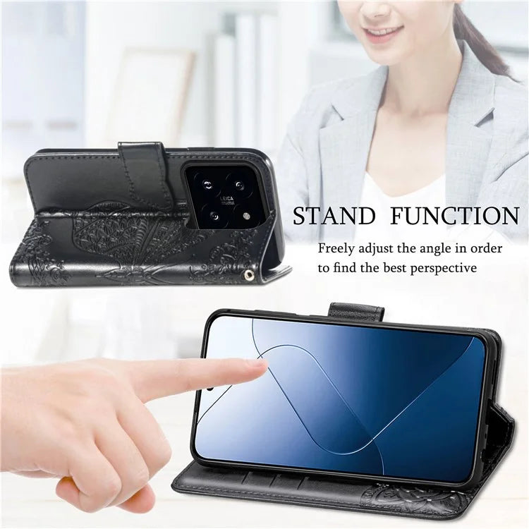 For Xiaomi 14T Pro Case PU Leather Wallet Phone Cover Butterfly Pattern