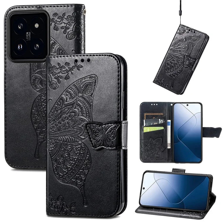 For Xiaomi 14T Pro Case PU Leather Wallet Phone Cover Butterfly Pattern