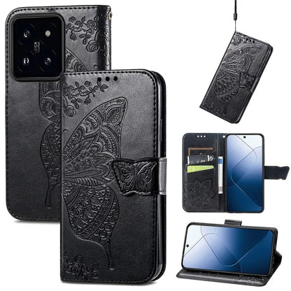For Xiaomi 14T Pro Case PU Leather Wallet Phone Cover Butterfly Pattern