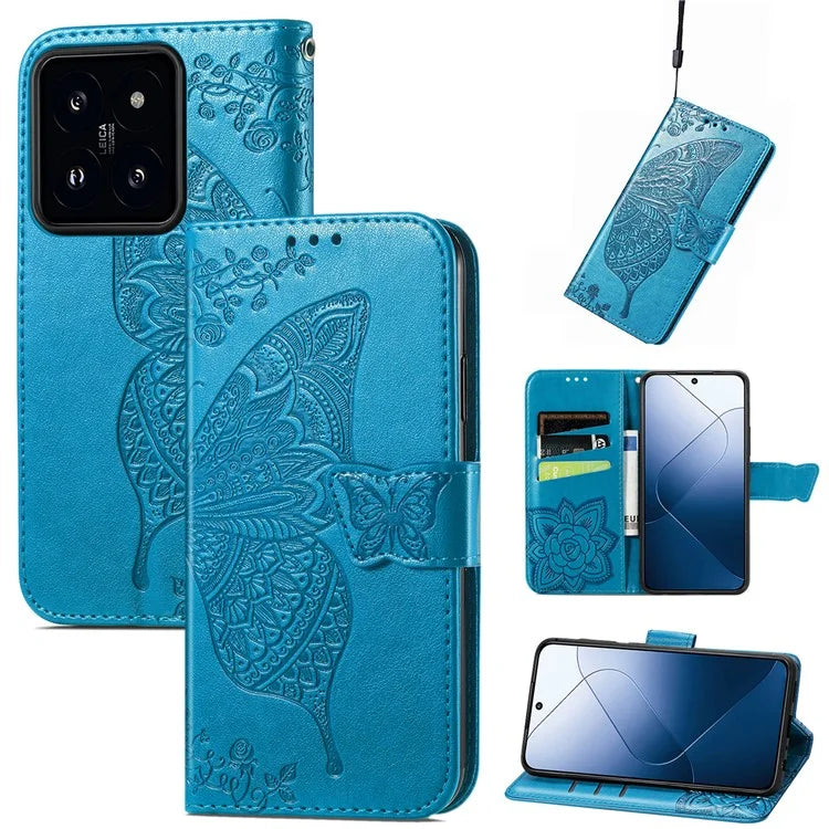 For Xiaomi 14T Pro Case PU Leather Wallet Phone Cover Butterfly Pattern