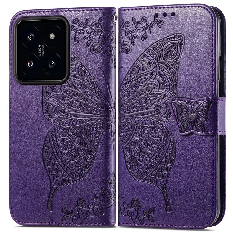 For Xiaomi 14T Pro Case PU Leather Wallet Phone Cover Butterfly Pattern