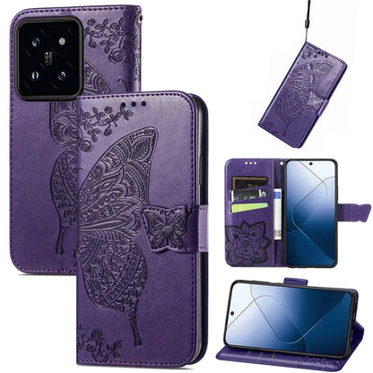 For Xiaomi 14T Pro Case PU Leather Wallet Phone Cover Butterfly Pattern